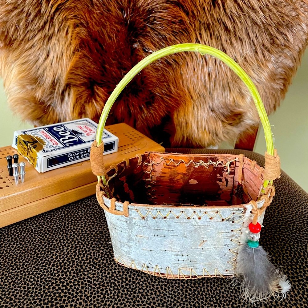 Handmade birch bark basket